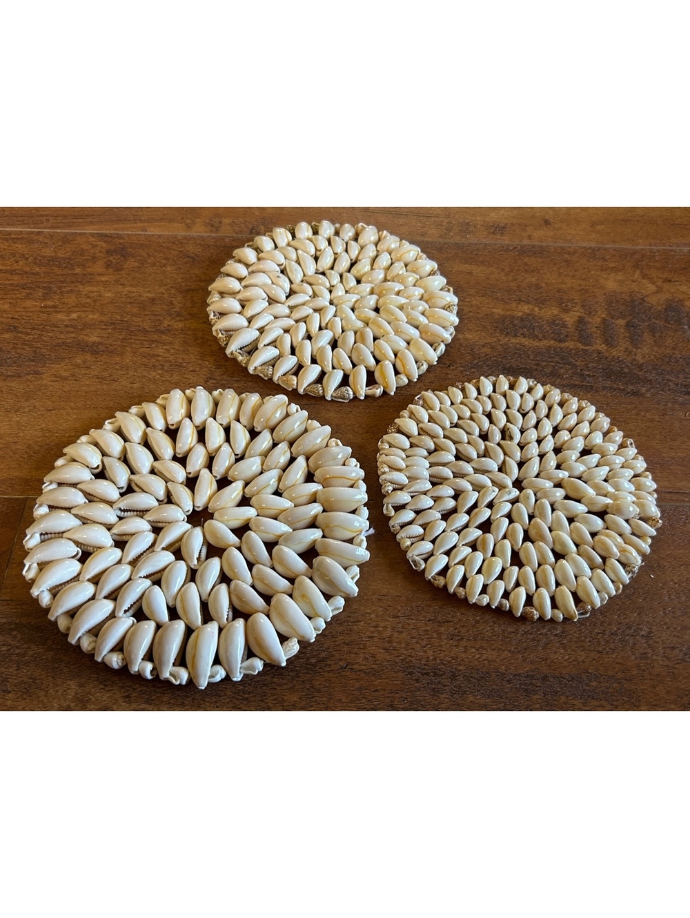 Set of 3 Handmade Round Shell Coasters